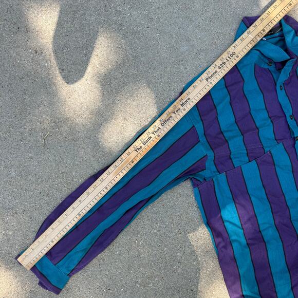 VTG 90s Marithe Girbaud Teal Purple Stripe Funky Pockets L/S Button Up Shirt M - Picture 7 of 8
